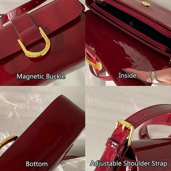 Trendy Small Red Patent Leather Hobo Crossbody Clutch for Women - Picture 2 of 6